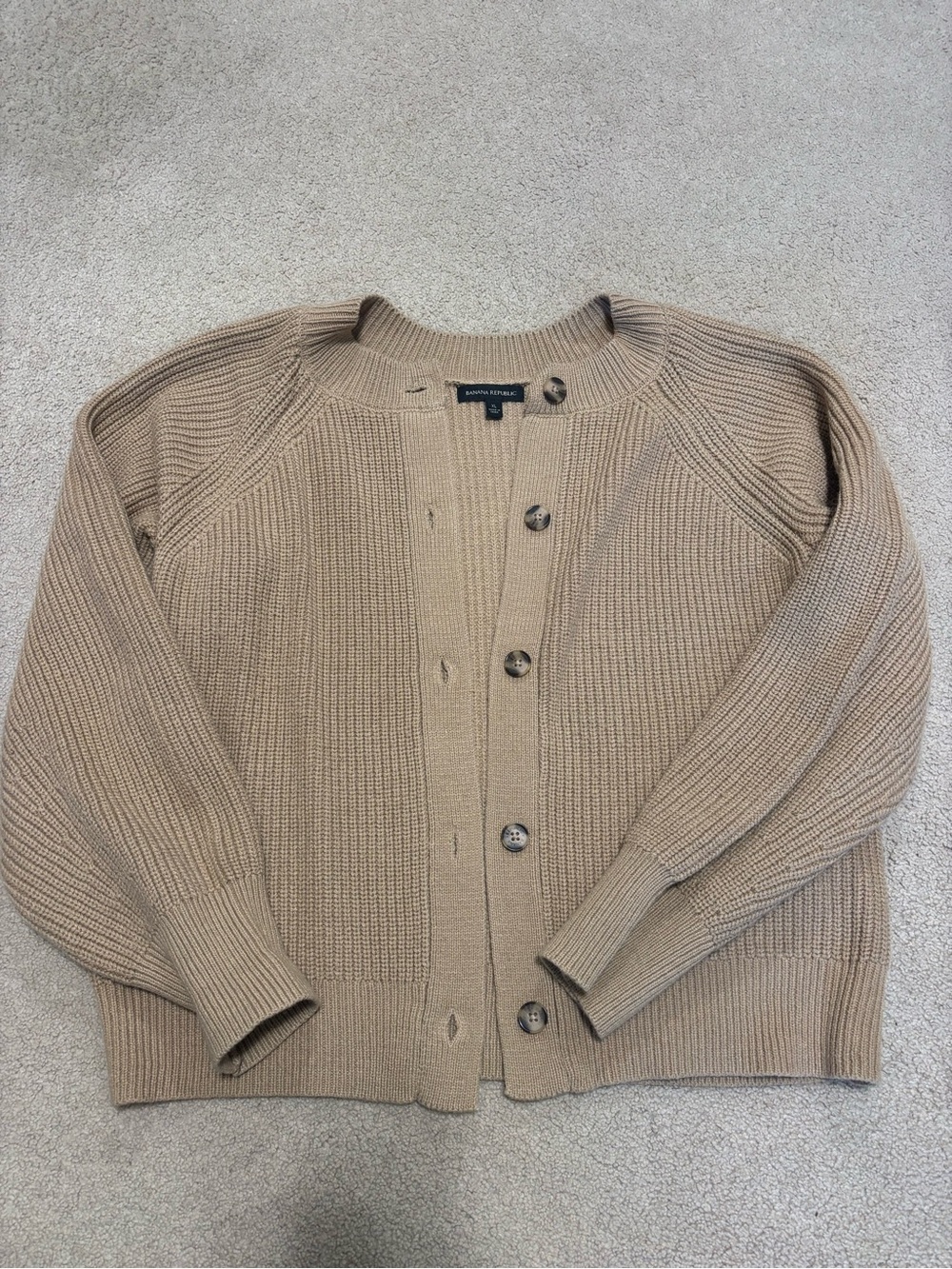Banana Republic Tan Ribbed Button-Front Cardigan